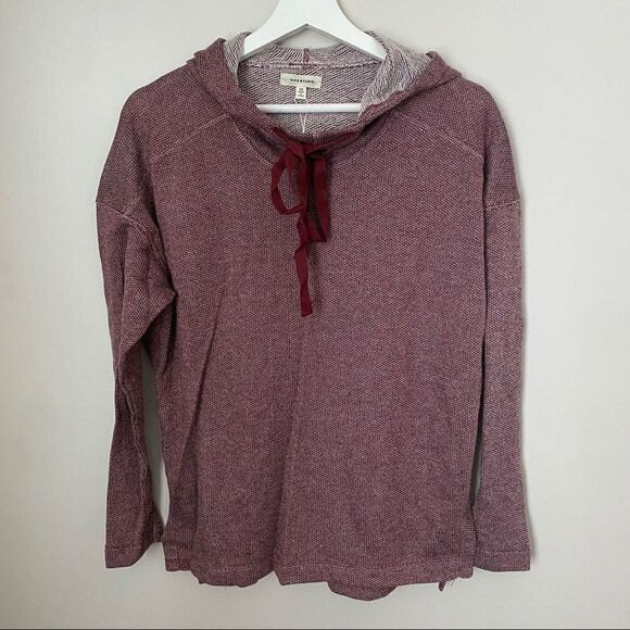 Max Studio Tunic Hoodie Striped Hooded High/low Funnel Neck Burgundy Casual Cute - Picture 2 of 14